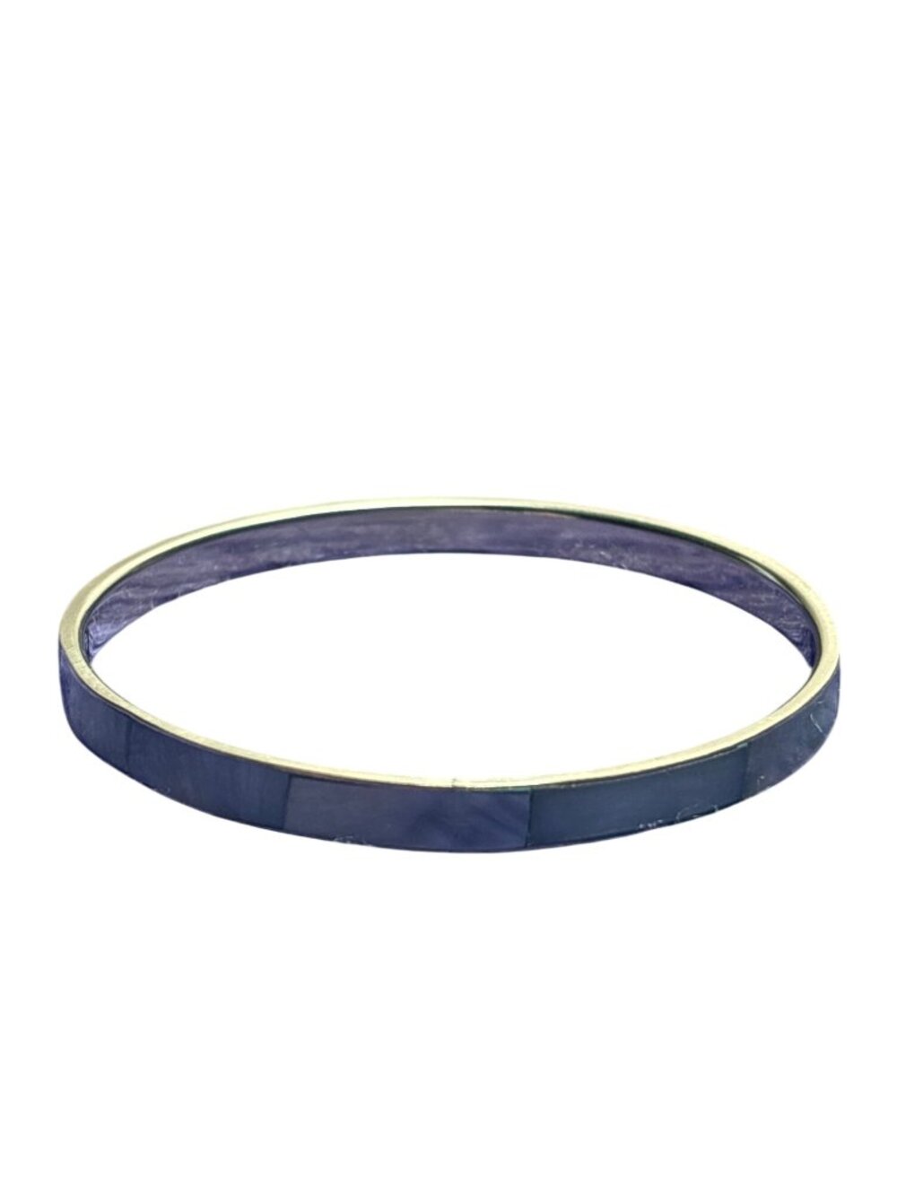 Blue Dyed Mother of Pearl Shell Inlay Silvertone Bangle Bracelet 8 inches